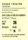 Siouxsie and The Banshees - Live at The Odeon, Chelmsford - 26.07.81 - Ticket