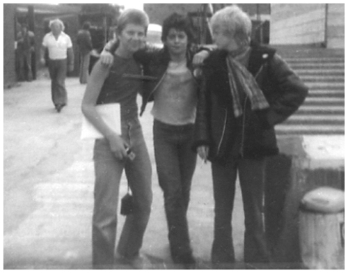 Steve Manuell (Stevie B) of The Spurts with Mick Rossi and Wayne Barrett of Slaughter and The Dogs