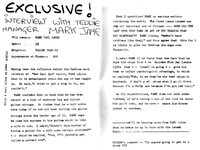 Thee Armless Teddies vs Threshold Football Match #1 - 08.06.86 - Official Program - Pages 6-7