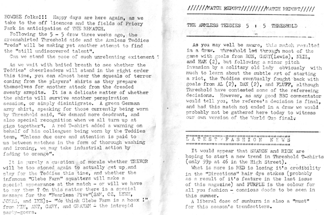 Thee Armless Teddies vs Threshold Football Match #2 (About three weeks later) - Program - Pages 2-3