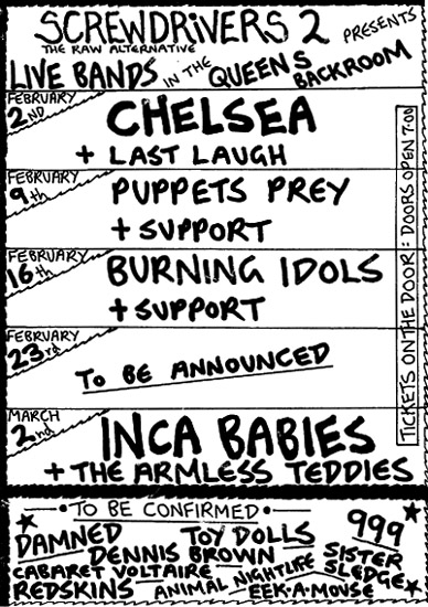 Live at Screwdrivers 2 at The Queens - Flyer