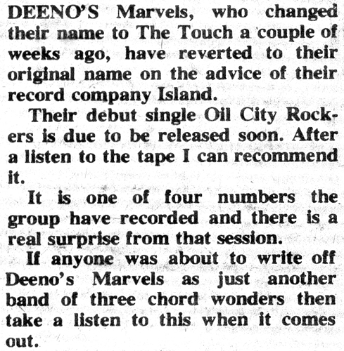 Deeno's Marvels - Evening Echo Newspaper Clipping