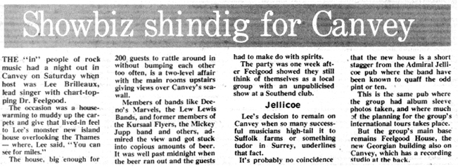 Lee Brilleaux's Party - Local Newspaper Clipping