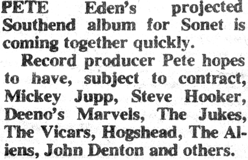 Peter Eden's Southend Rock album - Local Newspaper Clipping