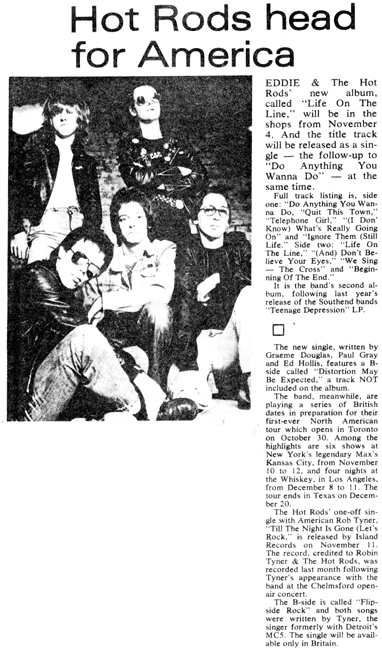 Eddie and The Hot Rods - Evening Echo News Report - 26.10.77