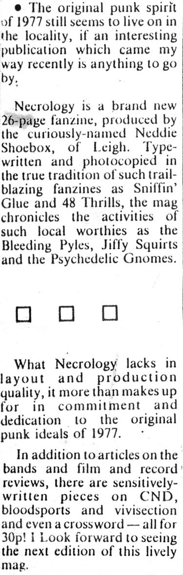 Southend Punk Rock History - The Press - Necrology #1 review - Yellow Advertiser - 11.12.81