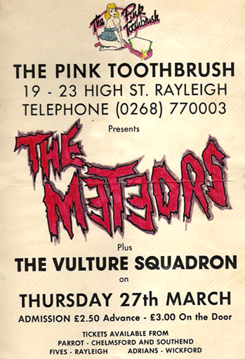 The Vulture Squadron - Supporting The Meteors - Live at The Pink Toothbrush - 27.03.86 - Flyer